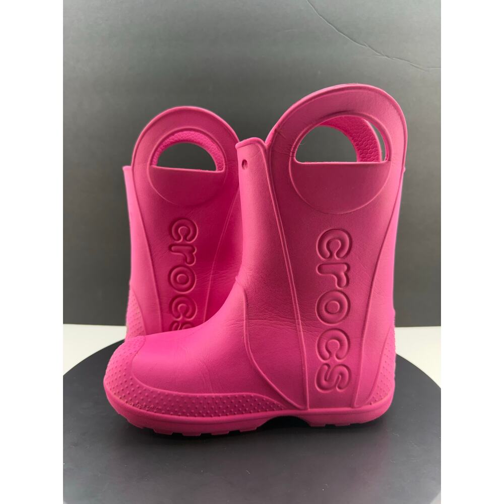 CROCS Handle It Rain Boot Junior Size J2 Pink Lightweight Waterproof Boots - Picture 5 of 8